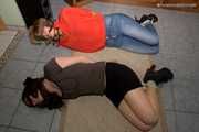 Guest Celine and guest Romy - Hogtied on the floor