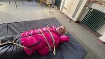 A custom Video with Myxxxy bound, gagged and vibed in a shiny nylon downjacket