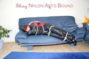 Jill tied and gagged wearing shiny nylon oldschool downwear (Pics)