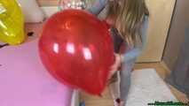 girlfriend pops your big balloons with wooden stick, fingernails and lighter