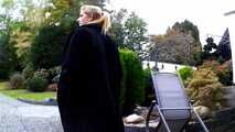 Fur coat and rubber boots - naked in the park