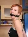 Alice Lee - Short-haired redhead left bound and barefoot in the kitchen