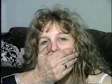 19 Yr OLD CUTE SINGLE MOM RONI TAPES, GAGS, HANDCUFFS HERSELF IS BLINDFOLDED, BALL-TIED, HANDGAGGED WHILE WEARING LINGERIE, GARTER BELT & NYLON STOCKINGS (D59-14)