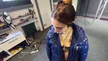 Rey Sanson bound and gagged in a shiny nylon Downcoat