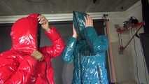 Watching sexy stella and ronja changing several shiny nylon downwear having fun with eachother (Video)