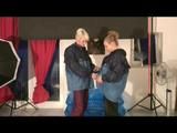 Jenny and Yvonne having a good time together wearing sexy shiny nylon rainwear (Video)