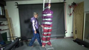 Aiyana bound gagged and vibed by Ms Ungeniert in shiny nylon Down