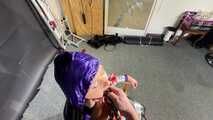 Alice bound, gagged and vibed in shiny nylon Rainwear