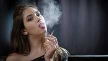 Dreamy lady Irina showing her smoking skills in a closeup video