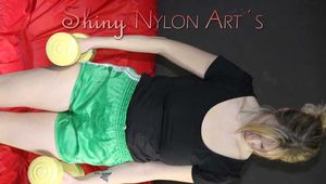 ***HOT***Watching our new Modell MIA during her workout with barbells wearing a hot green shiny nylon shorts and a black top (Pics)