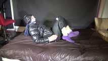 Ronja being tied and gagged with ropes and a ballgag in shiny nylon rainwear and downwear (Video)