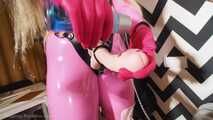 God Slavena in Pink Latex Fucking a Bitch in Tiny Chastity