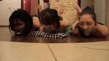 Lucky & La Pulya & Xenia - Trash bag fashion show with three girl hogtied (video)
