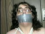 BIG.314 POUND BARBARA IS HANDGAGGED, MOUTH STUFFED, TAPE GAGGED & TIED WRISTS (D37-4)
