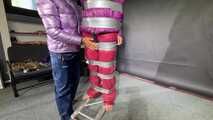 Aiyana bound gagged and vibed by Ms Ungeniert in shiny nylon Down