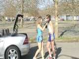 two short videos with Leoni, Jill, Lia and Yvette from 2007 enjoying shiny nylon shorts