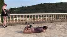 The Spain Files - Yvette Costeau challenged by Rija Mae - Outdoor Hogtie in the Sun