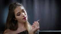 Dreamy lady Irina showing her smoking skills in a closeup video