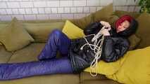 Myxxxy bound and gagged in shiny nylon Downwear