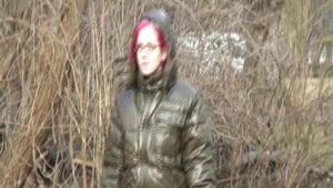 Marlin during a walk wearing shiny nylon down jacket (Video)