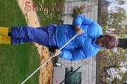 Watching SEXY ***PIA*** wearing a hot blue shiny nylon rain pants, a shiny nylon downjacket and yellow rubber boots during her gardening (Pics)