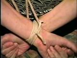 47 Yr OLD UNCOOPERATIVE LATINA HAIR DRESSER IS WRAP TAPE GAGGED & BALL-TIED ON THE BED (D47-11)