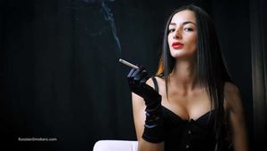 Sexy slim model Marina shows on camera how she enjoys her 120mm cigarette
