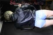 Watching sexy Sonja during her workout wearing sexy blue shiny nylon shorts and a darkblue rain jacket (Pics)
