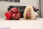 2 hot girls hogtied and topless
