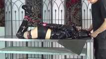 Ana in straitjacket hooded