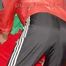 SONJA wearing a very special red shiny nylon jacket and a black shiny nylon pant sorting shiny nylon shorts (Pics)