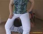 Arielle, comfortable facesitting in white jeans