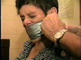 47 Yr OLD UNCOOPERATIVE LATINA HAIR DRESSER WRAP DUCT TAPE GAGGED, BALL-TIED, PANTYHOSE, FEET TICKLED, UPSKIRT (D50-12)