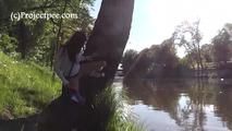 078034 Rachel Evens Takes A Spectacular Pee Into The River