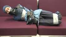 Rey Sanson bound and gagged in a shiny nylon Rainwear gets Pants ripped of