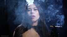 Dark Authority – Intense Solo Smoking Session in glossy gloves