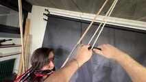 Aiyana and Ms Ungeniert in shiny nylon Shorts and Windbreaker tied and gagged together