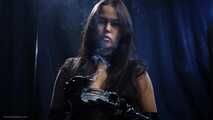 Dark Authority – Intense Solo Smoking Session in glossy gloves