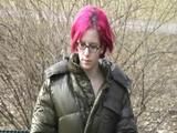 Marlin wearing sexy shiny nylon downwear and a jeans going for a walk (Video)