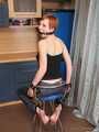 Alice Lee - Short-haired redhead left bound and barefoot in the kitchen