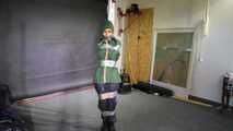 Rey Sanson broke into the wrong House getting bound and gagged in her Rainwear by to other Burglers