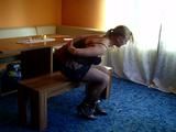 Posing cuffed on the bench