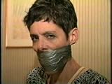 47 Yr OLD UNCOOPERATIVE LATINA HAIR DRESSER WRAP DUCT TAPE GAGGED, BALL-TIED, PANTYHOSE, FEET TICKLED, UPSKIRT (D50-12)