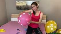 popping Q16 polka dots and Q24 balloons with wooden stick and fingernails