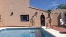 Nude Girls playing at the pool 
