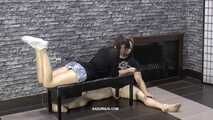 Viktoria rests on the slave's balls and blows smoke into his mouth