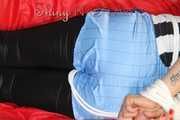 PiA being tied and gagged on a sofa with ropes and a clothgag wearing a sexy lightblue shiny nylon shorts and a white/black striped top Part 1 of 2 (Pics)