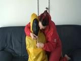 One archive girl tied, gagged and hooded by another archive girl (Breath control play) (Video)