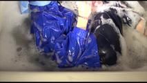 Sonja taking a bath and ties and gagges herself wearing a shiny nylon rainwear combination (Video)