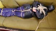 Myxxxy bound and gagged in shiny nylon Downwear